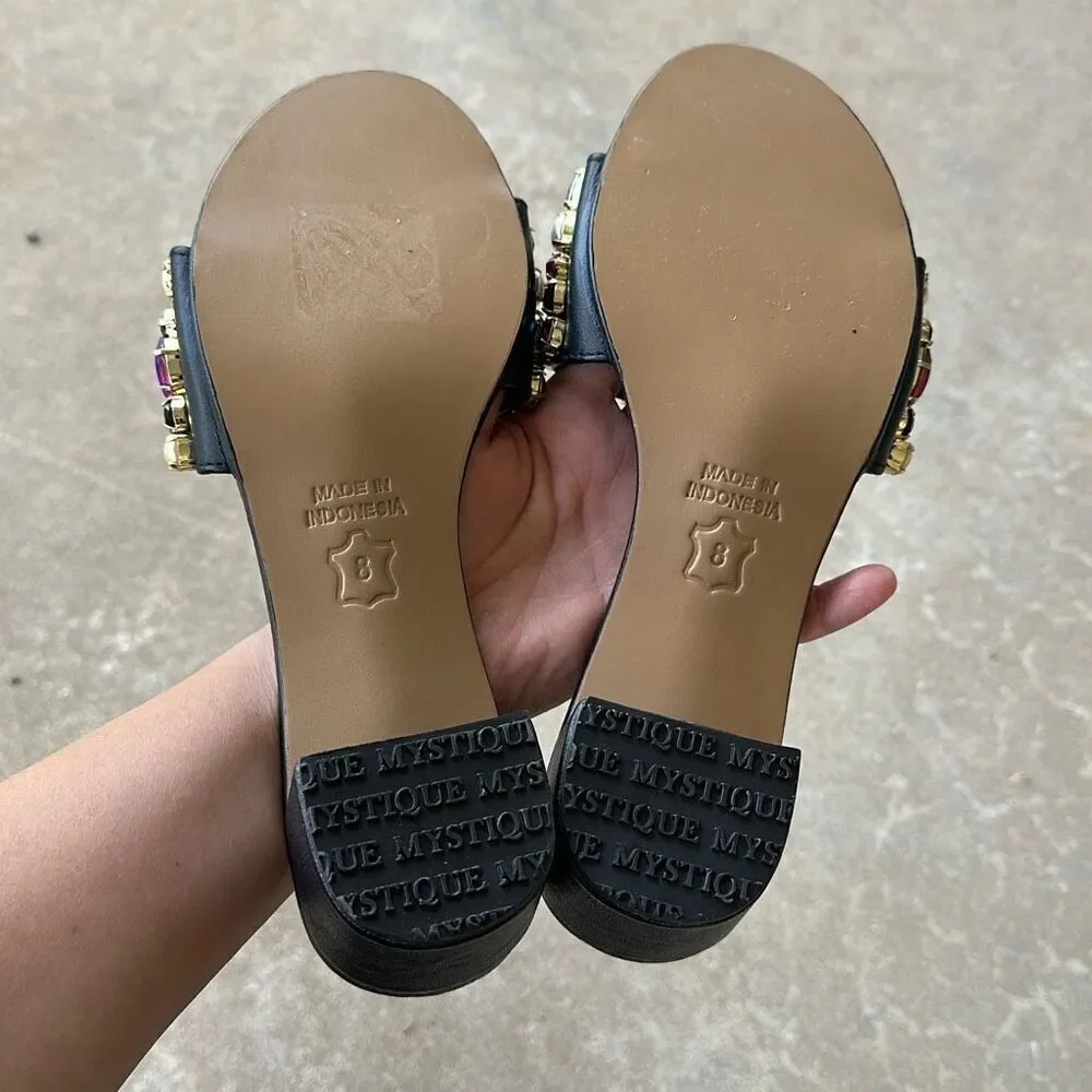 Mystique Dublin Black Rhinestone Sandals Women’s Size 8